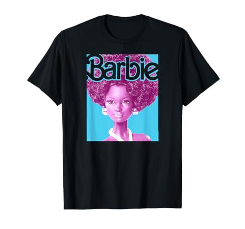 Barbie Afro Doll Classic Fit T-Shirt: Adult Round Neck, Black, Short Sleeve, Cotton-Polyester