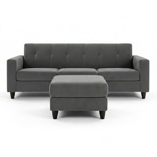 Image of Homeboy 4 Seater L Shape Sofa Set with Movable Ottoman | Flexible Left or Right Layout | Luxe Velvet Suede Fabric | Comfortable Seating | Modern Sofa for Living Room -Dark Grey Color