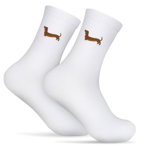 MEJOSER Dackel Geschenke Dackel Socken 36-42 Baumwolle für Damen Herren Weihnachten Lustige Tennissocken Sportsocken Dackelsocken Crew Socks Hundebesitzer