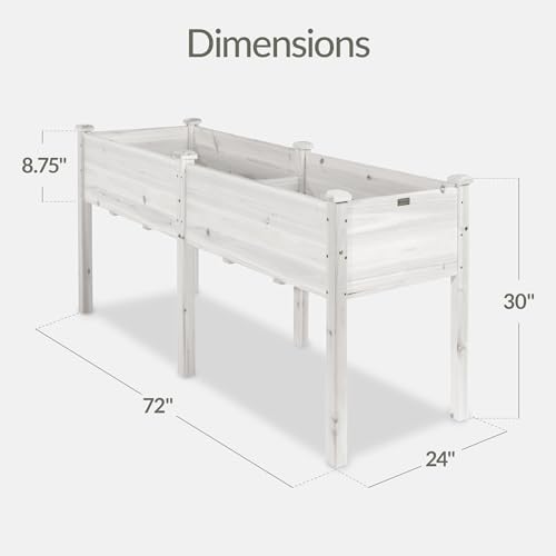 Image of Best Choice Products 72x24x30in Raised Garden Bed, Elevated Wood Planter Box Stand for Backyard, Patio, Balcony w /Divider Panel, 6 Legs, 300lb Capacity - White