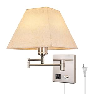 Plug in Wall Light,Swing Arm Wall Sconces, Modern Wall-Mounted Lamp with Dimmable Switch and USB Port for Bedroom, Living Room and Hotel，Satin Nickel Finish