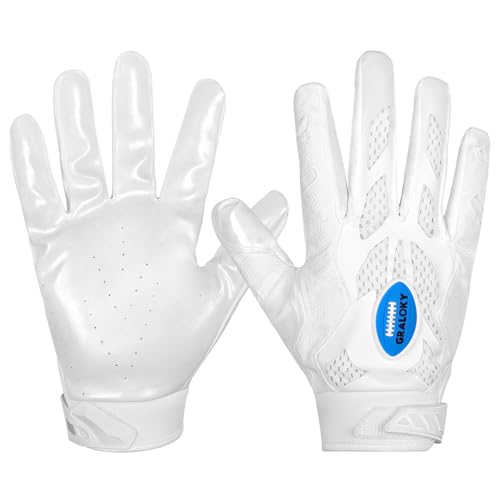 Graloky Youth Football Gloves, Kids Football Gloves for Boys & Girls, Silicone Sticky Grip Receiver Glove for Men Women (White, Adult M)