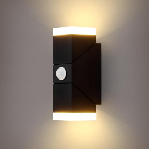 Combuh 12W Wandleuchte mit Bewegungsmelder Aussen, IP65 Wasserdicht Led Aussenlampe mit Dämmerungssensor, Eingangslampe Schwarz, Haustürlampe...