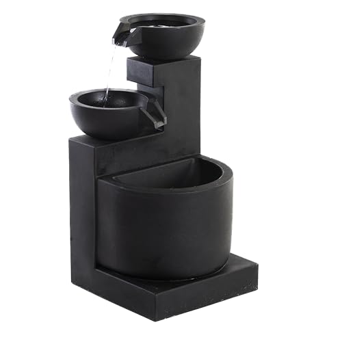 Serenity Three Bowl Cascading Water Feature with LED Lights – Outdoor Garden Fountain, Weatherproof Stone Effect, 75cm Tall with Pump and 10M Cable