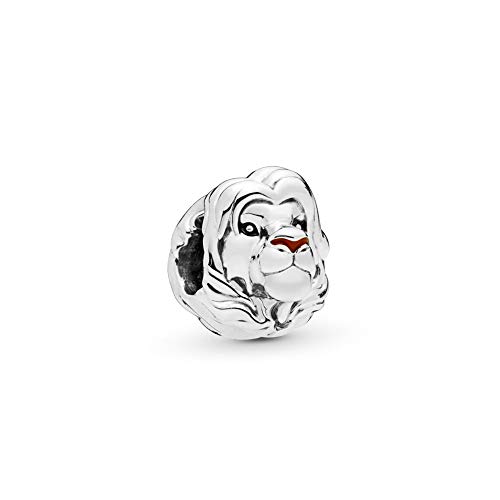 Lion Sinba Charm Authentic 925 Sterling Silver Red Enamel Animal King Bead fit European Bracelet