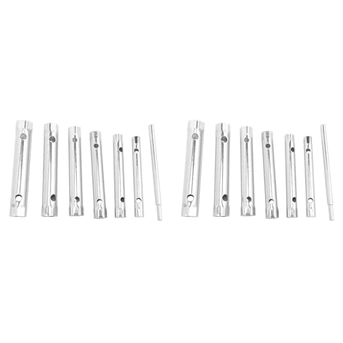 Oikabio 12Pc 8-19mm Caja Tubular Juego de Llaves de Tubo Tubo Bujia Llave Inglesa de Acero de Doble Terminacion para Reparacion de Plomada Automotriz