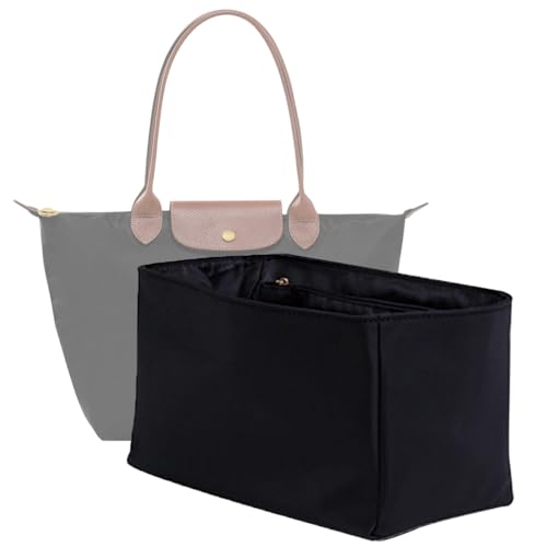 DOSIBAG Waterproof Premium Nylon Purse Organizer Insert for Longchamp Le Pliage Handbags (Black, Medium)