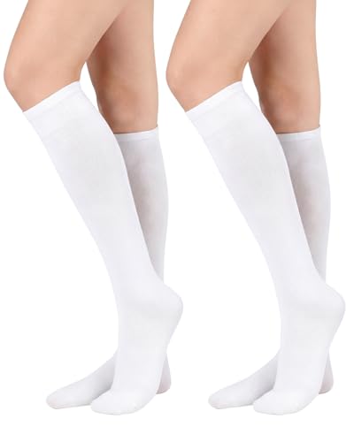 Century Star 2 Pack White Knee High Tube Long Socks for Women-Soft Thin Tall Socks for Daily/Sports/School