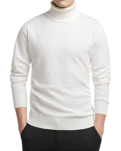 Angbater Fashion Men’s Turtleneck Pullover Sweater Casual Slim Fit Undershirt Winter Knitted Thermal Tops White