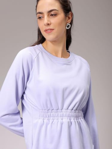 Image of Freehand by The Indian Garage Co Women Fit and Flared Solid Shirred Sweatshirt