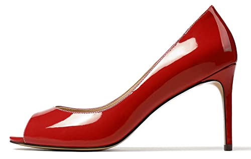 Zamikoo Women's Peep Toe Pumps 3.5" High Heel Slip On Classic Fashion Summer Dress Shoes for Wedding Party Event US Size 5 - Size 132