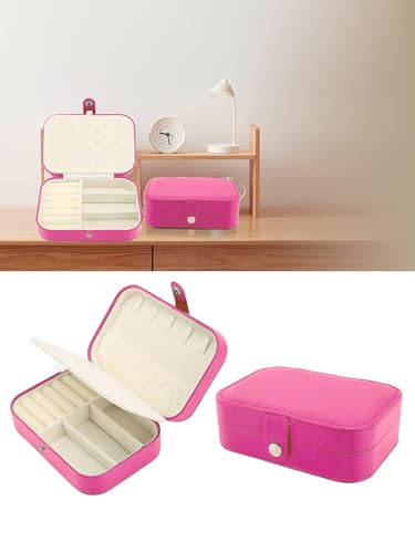 Image of Cortina Jewellery Organiser PU Leather Zipper | Portable Storage Box Case with Dividers | Container for Rings, Earrings, Necklace Home Organizer - Pink