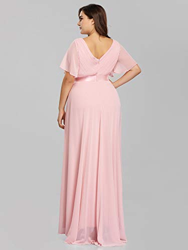 Image of Ever-Pretty Women's Chiffon Formal Evening Dresses for Curvy Women V-Neck Plus Size Floor Length Bridesmaid Dress
