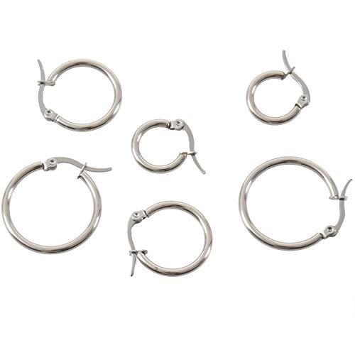 Qwertfeet 3 Paar 15mm 20mm 25mm Edelstahl Creolen Ohrringe Set Frau Silber Cover