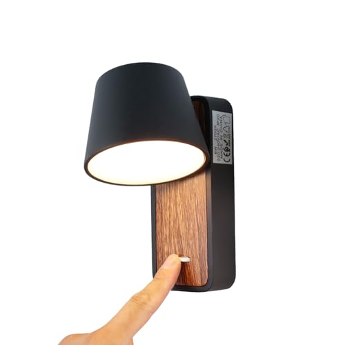 Alpinaluz Aplique de Pared con Interruptor – Luz LED 6W Blanco Cálido 2700K Orientable 350° – Base de Metal con Pintura Imitación Madera – Estilo Nórdico para Cabecera, Dormitorio o Pasillo