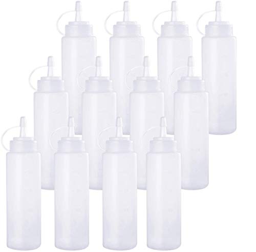 KCHEX Squeeze Bottle Condiment Squeeze Bottles Plastic ketchup Squeeze Squirt bottle For Sauce,BBQ, Dressing, Paint, Workshop, Pancake Art Dispenser 12 pack 8 OZ