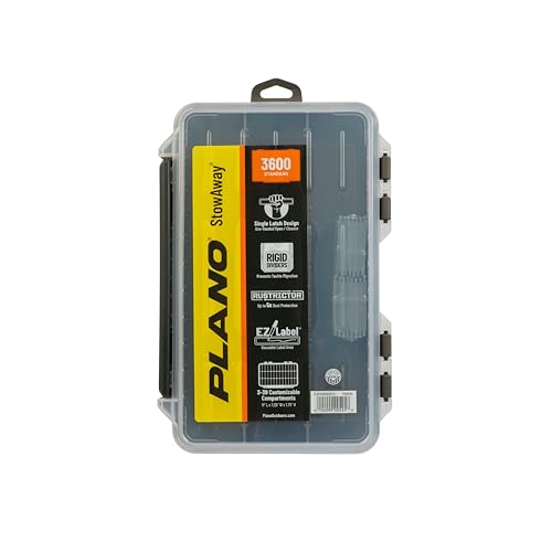Image of Plano StowAway 3600 Stow Tackle Box with Corrosion-Preventive Rustricor, Single Latch Design, Transparent DuraView Lid, Stackable Storage for Fishing Bait, Lures and Gear