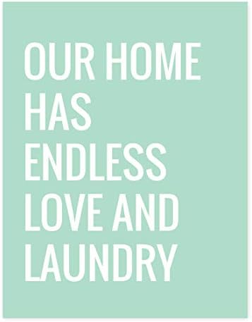 Andaz Press Laundry Room Wall Art Decor Signs, 8.5 x 11-inch Poster, Mint Green Print, Our Home Has Endless Love and Laundry, 1-Pack