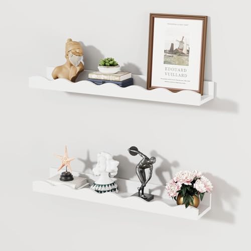 Tokusyou Wandregal Kinderzimmer Kinder Bücherregal Wand Schweberegal Regal 2er Set Weiß Massivholz Regalbrett Hängeregal Modern Dekor für Badezimmer Schlafzimmer Wohnzimmer Küche, 40×12×5.4cm