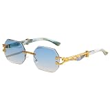 TYUVIVO Occhiali da sole ottagonali leopardati dorati senza montatura da donna per uomo Occhiali da sole vintage di lusso Occhiali da vista punk popolari da esterno, blu marmo, taglia unica