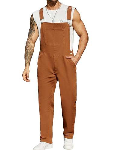 Bindefon Overalls for Men Work Jumpsuits Stretchy Rompers Bibs Coveralls Overol Para Hombre(Brown M)