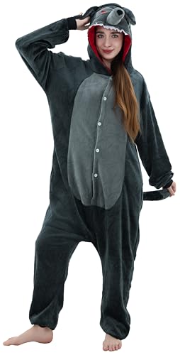 corimori Werwolf-Kostüm Halloween Erwachsene Damen Herren Karneval Tier-Kostüme Onesie Jumpsuit Overall 30 Werwolf Wolf grau XL