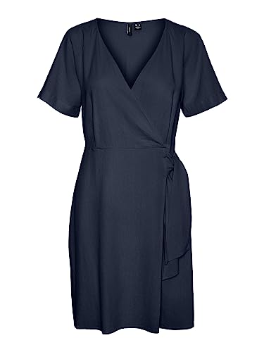 VERO MODA Damen Vmmymilo Wide Wrap Short Dress WVN Ga Wickelkleid, Navy Blazer, S EU