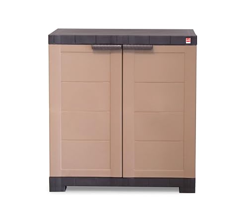 Image of Cello Novelty Compact Bookshelf, Walnut & Brown | 2 Dustproof Doors | Space Saving Cupboard | Plastic Book Shelf | Multipurpose Book Shelf for Home, Office | Book Organizer for Library
