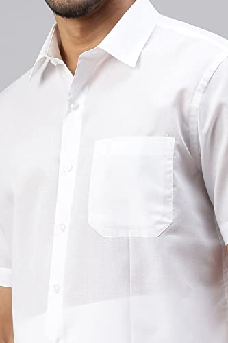 Image of RAMRAJ COTTON Men White Half Sleeve Shirt Crafted For Comfort| Durability| And Timeless Everyday Style