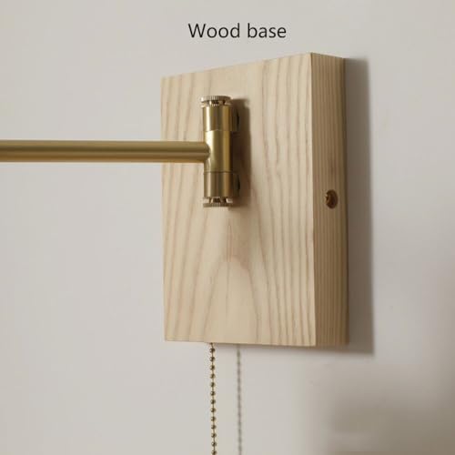 Applique murale à bras pivotant réglable en bois et laiton avec interrupteur