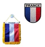 Lot comprenant un fanion de voiture en forme de drapeau français et un écusson bleu blanc rouge. Fanion décoratif idéal pour voiture, rétroviseur intérieur ou support similaire. Écusson drapeau français adapté pour sac, veste, costume ou accessoires. Design sobre et discret pour afficher les couleurs de la France au quotidien ou lors d’événements.