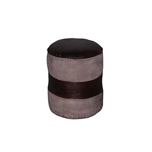 Tristin Round Leather Pouf, Ottoman for Living Room, Comfortable Footrest, Handcrafted Pouf- Brown