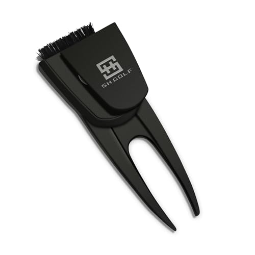 SH Golf 3-in-1 Golf Divot Tool with Brush, Ball Marker, and Pitch Repairer, Black