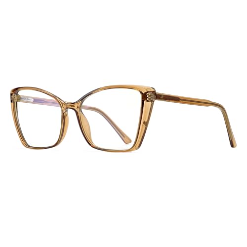 Image of Blue Light Blocking Glasses for Women, Oversized Trendy Cat Eye Computer Gaming Glasses Anti Glare & UV Glare RF6204 (Coffee Brown Cateye Frame)