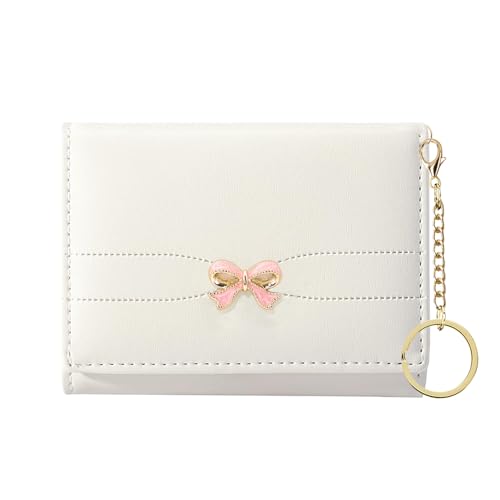 Sunwel Fashion Wallets Girls Cute Coquette Bow Small Wallet Aesthetic Card Holder ID Window Purse for Women (392CREAM)