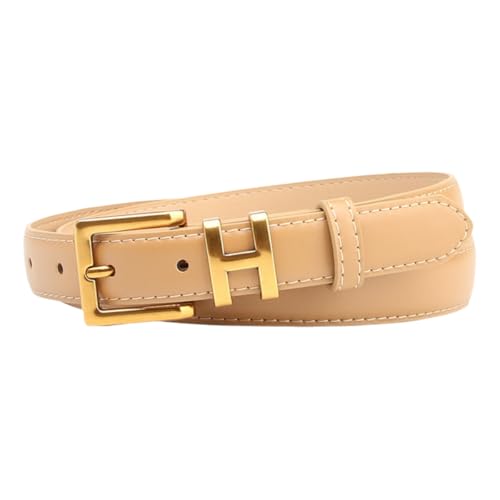 Women's Retro Alloy Buckle Belts Ladies Pu Leather Belt Girl's Fashion Waist Belt for Pants Jeans Dresses (Khaki, Fit Waist Size 31