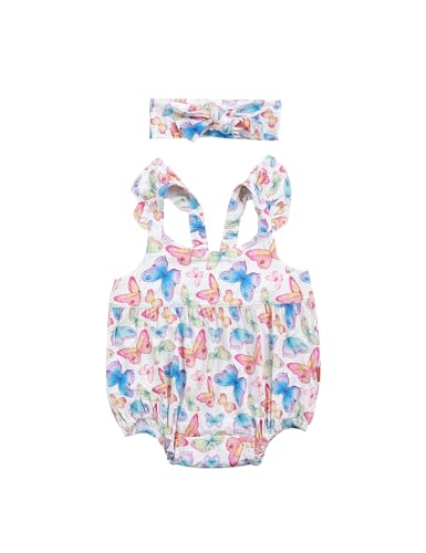 Image of EASWEET Baby Girl Summer Outfit Sleeveless Bubble Romper with Headband, Viscose from Bamboo