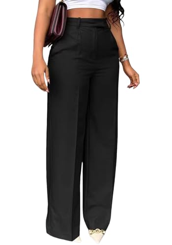LKOUS Casual Wide Leg Dress Pants Women,High Waisted Work Pant Straight Leg Trousers with Pockets