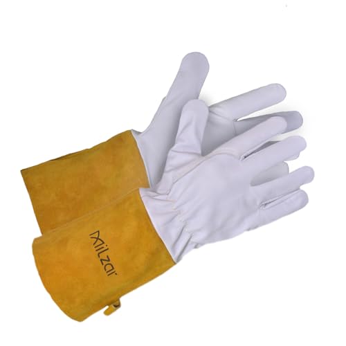 MILZAR TIG Welding Gloves | Kevlar Stitched, Leather, Extra Large, Yellow-White
