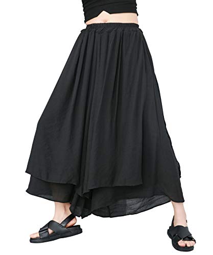 ellazhu Women's High-Waist Plus Size Wide-Leg Trousers Palazzo Skirt Pants GY1869 Black