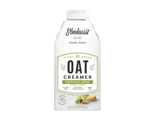 Elmhurst 1925 Pistachio Crème Oat Creamer – Vegan Oat-Based Coffee Creamer with Pistachio Notes – Smooth & Versatile – Perfect for Coffee, Tea, Smoothies & Baking – 473 ml