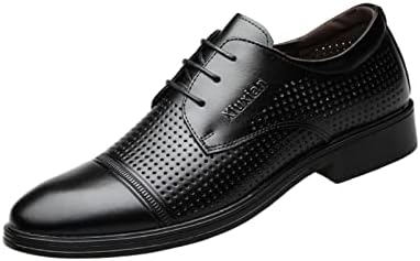 Mens Leather Lace-Ups Breathable Cut Out Shoe Lightweight Derbys Fashion Pointed Toe Formal Business Dress Wedding Shoes