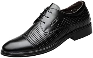 Mens Leather Lace-Ups Breathable Cut Out Shoe Lightweight Derbys Fashion Pointed Toe Formal Business Dress Wedding Shoes