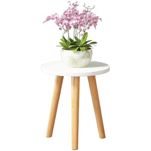 DECORN Soportes de Plantas en Interiores Estante de exhibición de Madera 9.8' Soporte de Mesa Redonda para macetas Decoración Moderna para el hogar Oficina Jardín Patio Balcón,Blanca,40cm/15.8' Tall