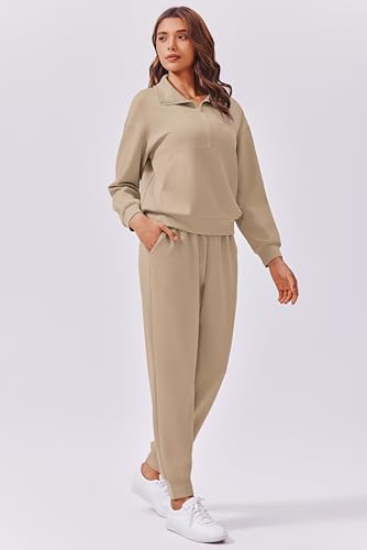 Image of PINSPARK 2 Piece Sets for Women Long Sleeve Half Zip Tracksuit Jogger Sets | 2026 Fall Travel Outfits Lounge Set, Lightweight Soft Air Layer Fabric, Kangaroo Pocket Sweatshirt, Drawstring Joggers Pants