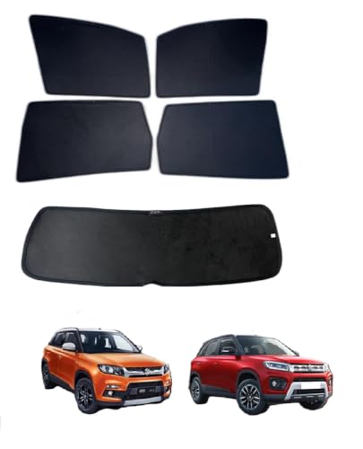 Image of Premium Car Sunshade Fix Type Non-Magnetic Curtain with Rear Dicky Curtain Set of 5pc for Maruti Suzuki Brezza 2014-2021
