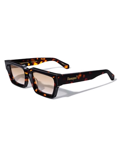 Roneyee Rectangle Sunglasses Men Women Trendy Retro Sunglass UV Protection Fashion Acetate Stylish Square (Havana)