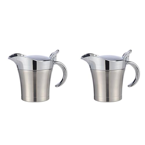 Yeihhtuk 2X Salsiera in Porcellana Acciaio Salsa Caraffa Termica Latte con Coperchio Salsiera Salsiera con Manico Salsa Caraffa