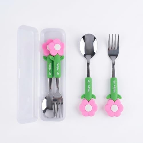 Image of Supvox Toddler Utensils Set, Kids Fork and Spoon, 304 Stainless Steel-Pink