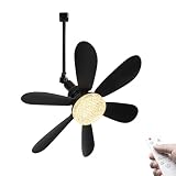 Yequandec Crystal Shade H-Type Adjustable Angle Track Lighting/Fan Remote Dimmable Adjusted Wind Power Black Fan Blade Vintage Design For Living Room Bedroom Kitchen Indoor Plants